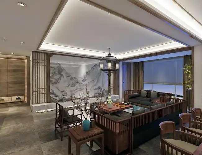 保利观塘300平米新中式风格装修效果图-1918别墅装饰