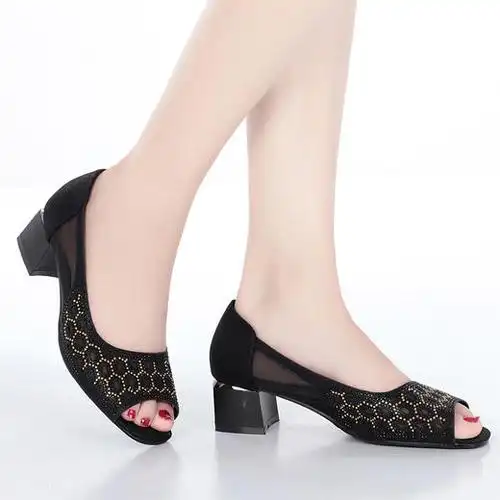 真皮时尚鱼嘴中跟坡跟凉鞋kqyd1592