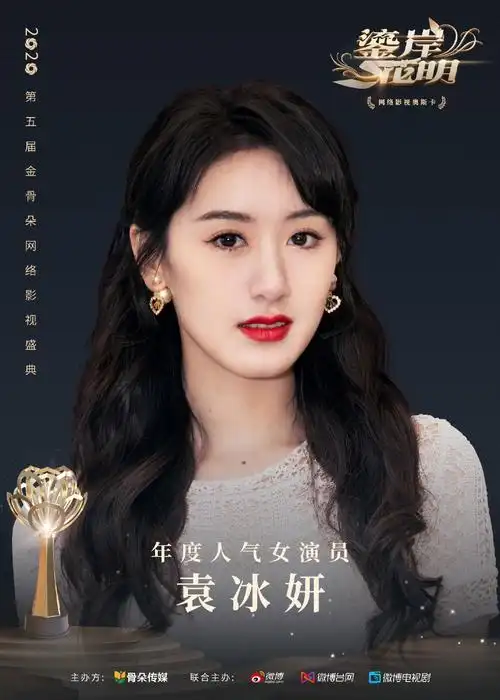恭喜袁冰妍获得骨朵网络影视盛典年度人气女演员,.