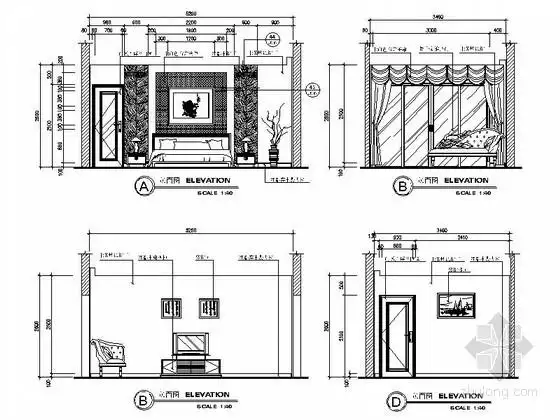 壁纸装饰主卧立面图-室内节点详图-筑龙室内设计论坛