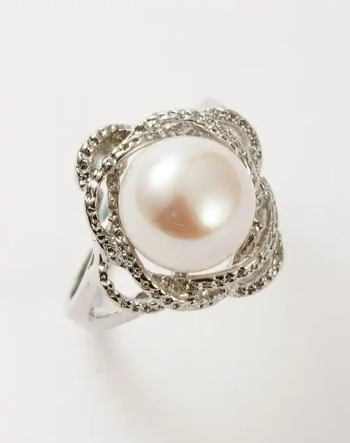 银色时尚名媛天然珍珠戒指