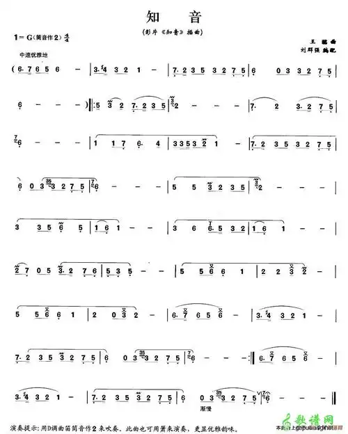 【知音笛子谱】基调:作曲:作词:演唱