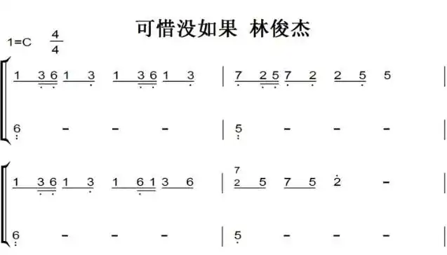 可惜没如果 林俊杰 原版 有试听 钢琴双手简谱 钢琴谱