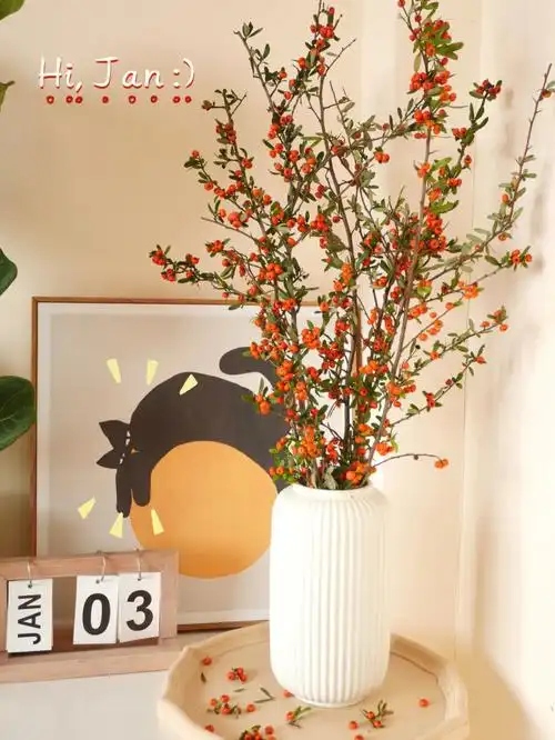 新年给家增添一抹红色火棘果插花