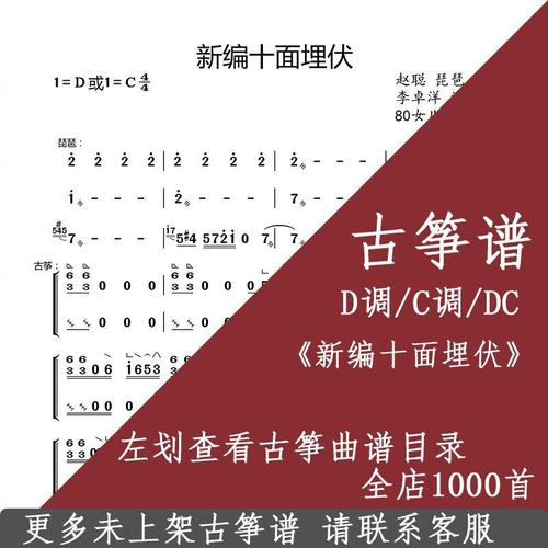 新编十面埋伏 曲谱d调伴奏 c调伴奏 古筝谱电子谱电子版 乐器定制