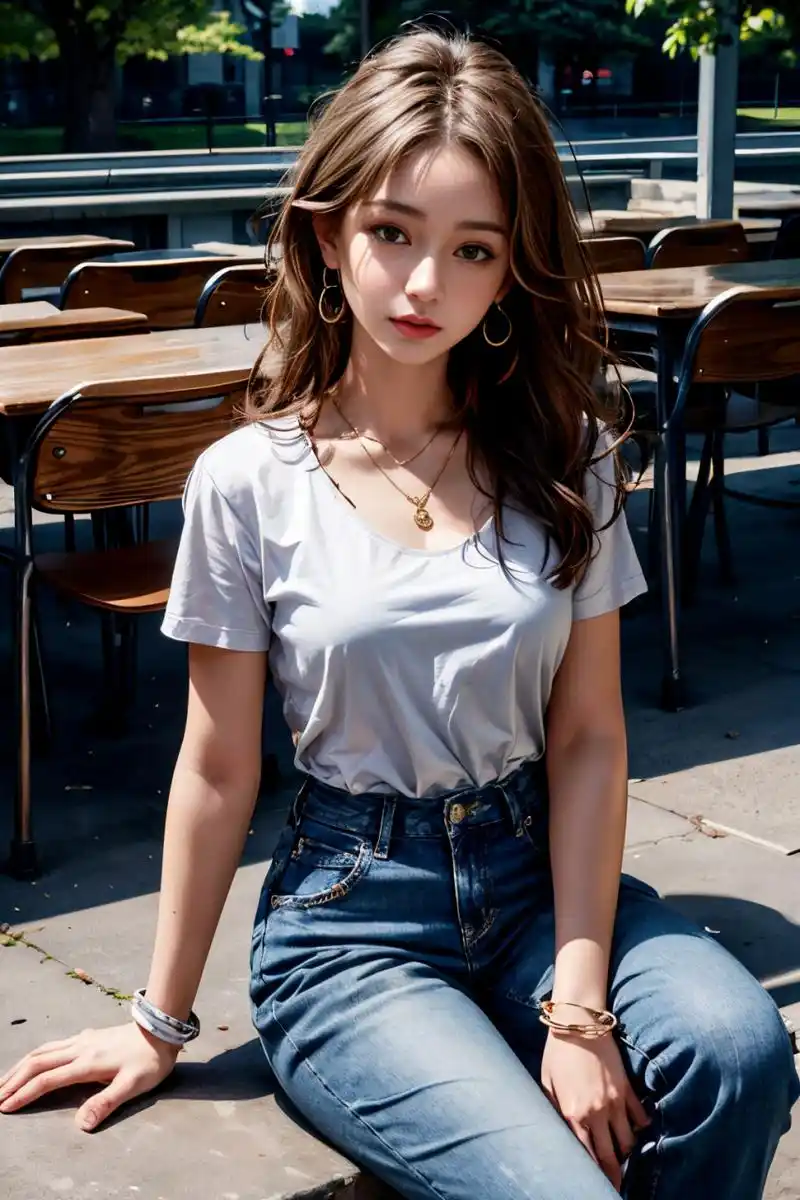 身材牛仔裤t恤的气质女孩#紧身牛仔裤美女# #ai# #ai美女