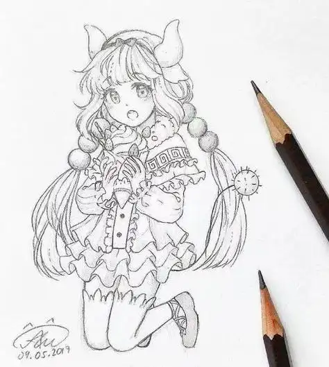 美少女的铅笔线稿情绪表达真的好棒我要动漫人物简笔画简单的儿童铅笔