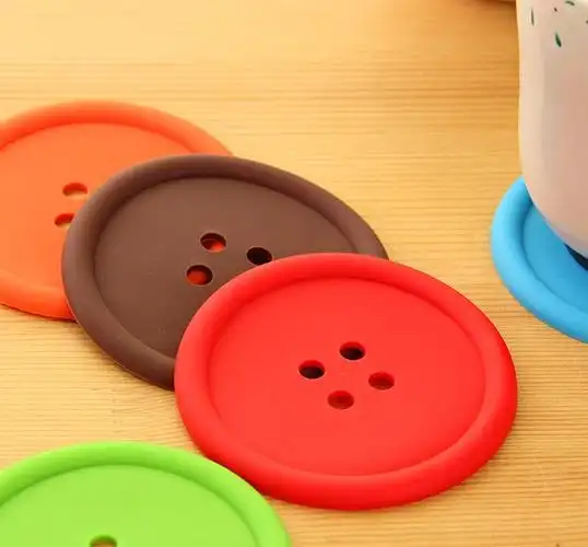 高清:尚派~a010 创意家居生活用品 圆形硅胶杯垫 可爱纽扣杯垫 隔热垫