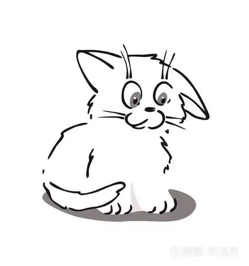可爱的小小的猫卡通线条艺术