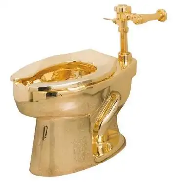 卡特兰的杜尚主义作品《美利坚》,是一个18k金的黄金马桶.