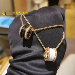 bvlgari/宝格丽黑白陶瓷项链 b.zero1 18k玫瑰金 弹簧锁骨链 女