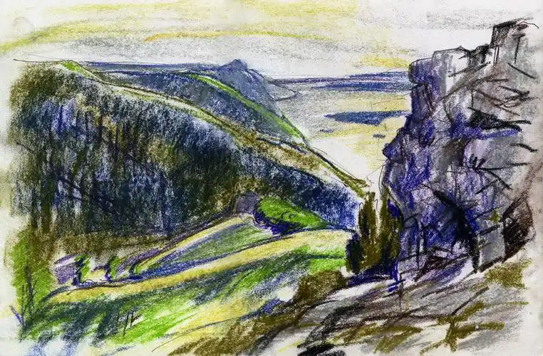 山脉风景彩铅画