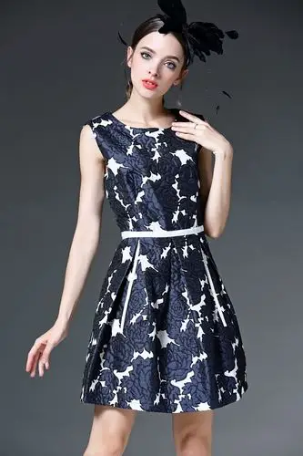 欧洲站春季新款女装欧美时尚气质牡丹提花织带修身显瘦衣裙c60037