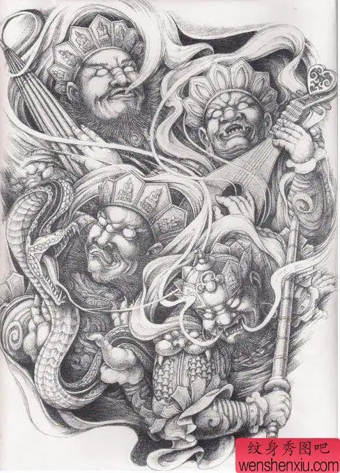 四将纹身手稿图案