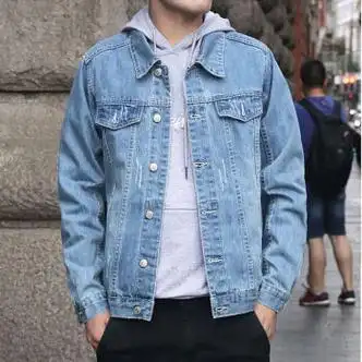 珉一男士套男装新款夹上衣帅气男生男装男士牛仔休闲衣服潮定制天蓝色