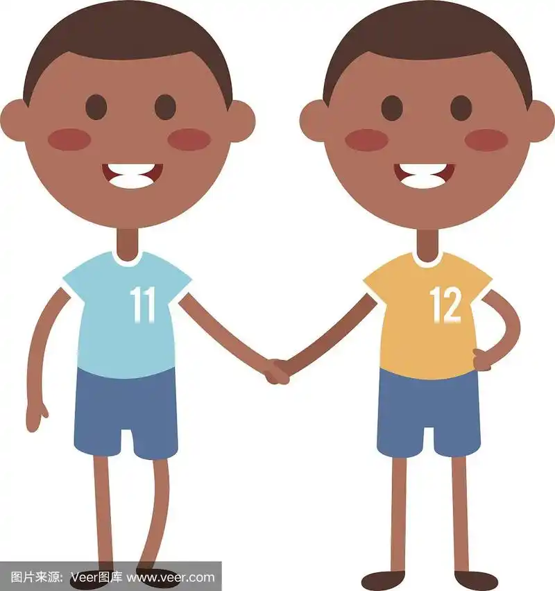 双胞胎快乐的孩子牵手男孩和女孩矢量插图