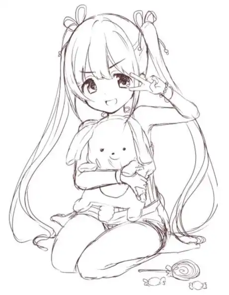 黑白线稿q版动漫线稿可可爱爱元旦期间又有事做啦