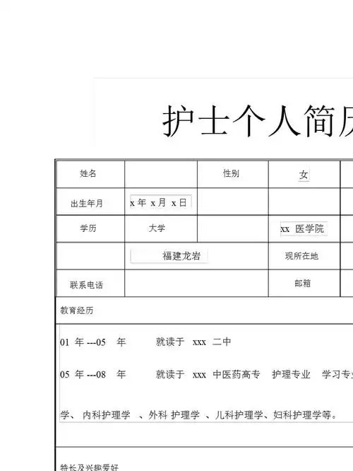 护士个人表格简历模板