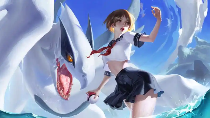 天空大海鲨鱼学生制服二次元动漫美女壁纸