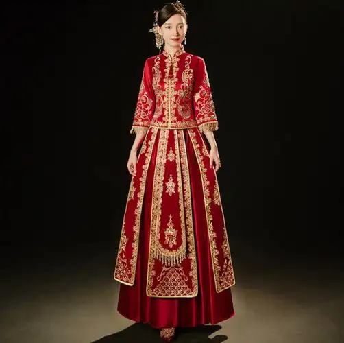 秀禾服女新娘服秋冬季 2021新款 结婚中式 复古流苏龙凤褂礼服敬酒服