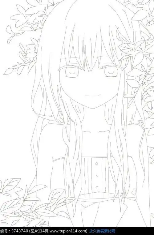 女孩长发简笔画全身