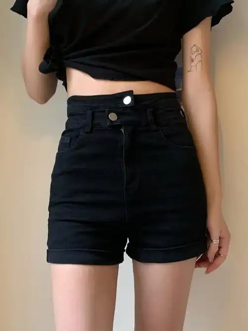 薄款_夏季2021新款小个子黑色a字热裤子超高腰显瘦紧身牛仔短裤女薄款