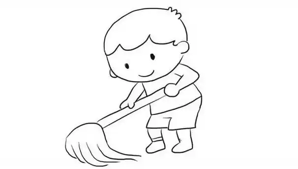 幼儿园学画画我在劳动简笔画 第1页劳动节做家务的小女孩 扫地拖地的