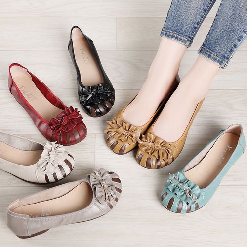 妈妈鞋春秋款皮鞋真皮软底女鞋夏季牛筋底平底女单鞋中老年老人鞋