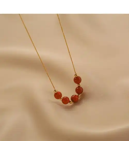 antis925银红玛瑙国风项链女锁骨链银饰吊坠轻奢时尚首