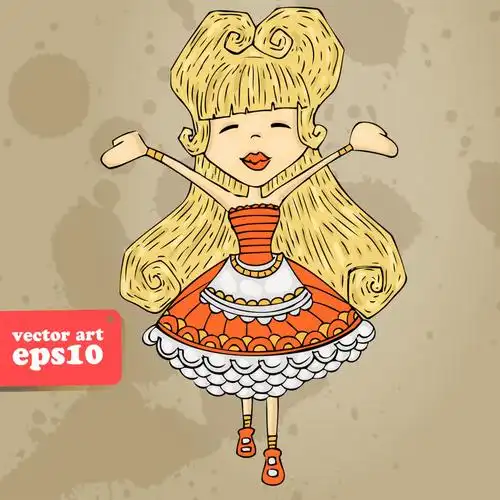 卡通卷发公主矢量素材