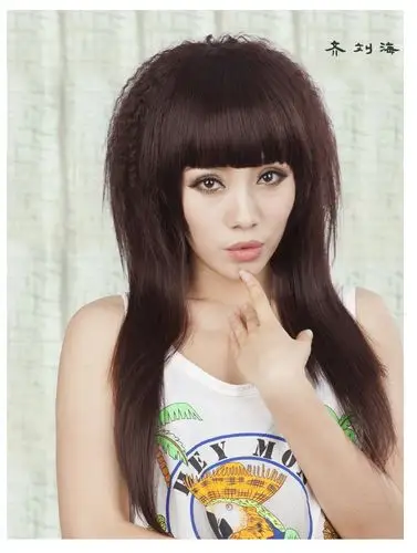 假发女长发全头套自然齐斜刘海黑长直发玉米烫蓬松网红中长发发套