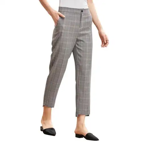 欧昵雪夏季ol休闲薄款格子小脚九分裤萝卜裤哈伦裤女西裤