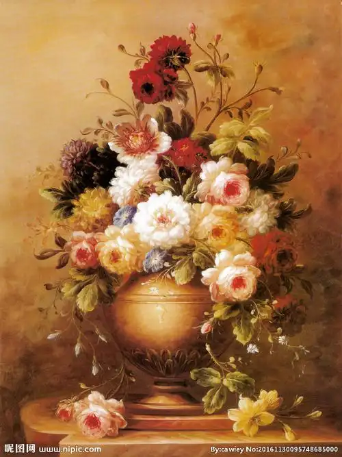 欧式复古牡丹花朵油画图片