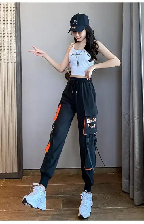 实拍2022夏款束脚工装裤宽松显瘦街头百搭束脚裤潮 - 17网