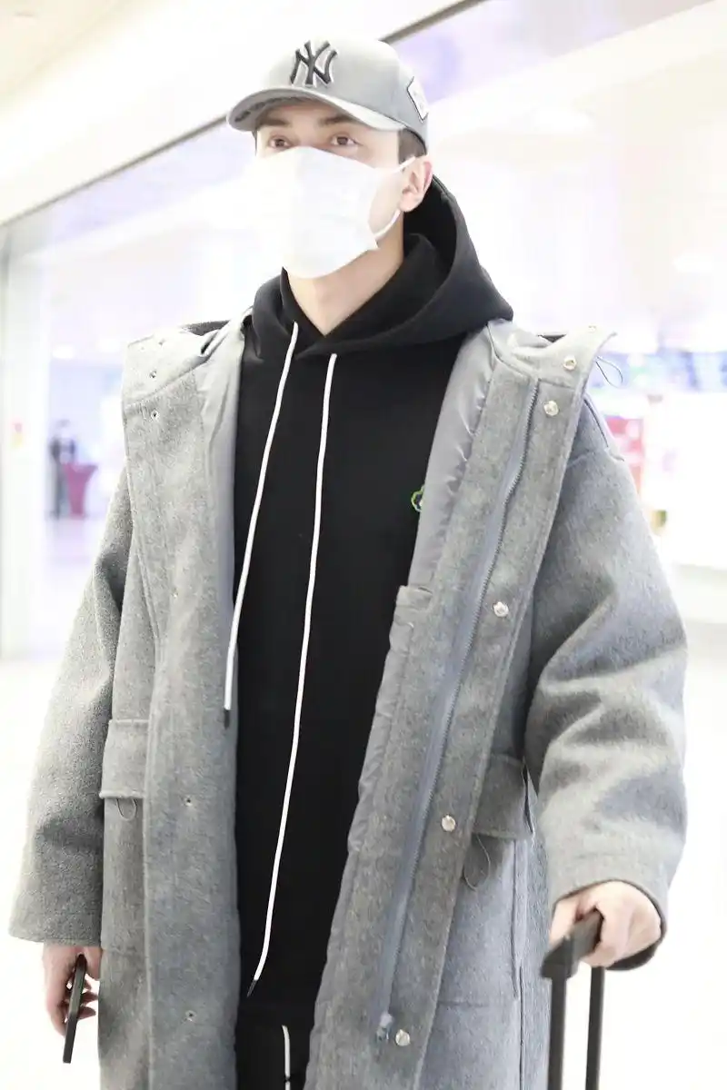 高伟光街拍:灰色呢子大衣休闲裤 帅气高大