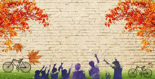 复古砖墙剪影青春海报背景素材致青春