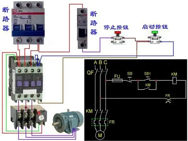 求这张三相异步电动机自锁正转控制线路电气原理图的实物图,不知道