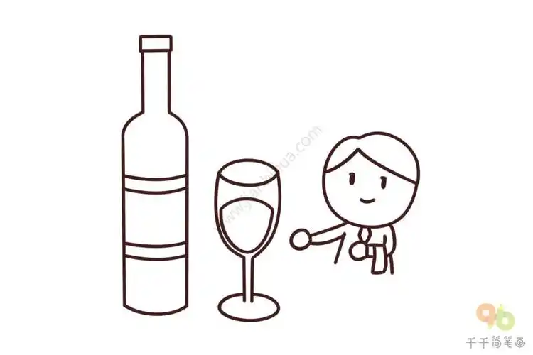 享受服务生的热情服务 红酒简笔画图片
