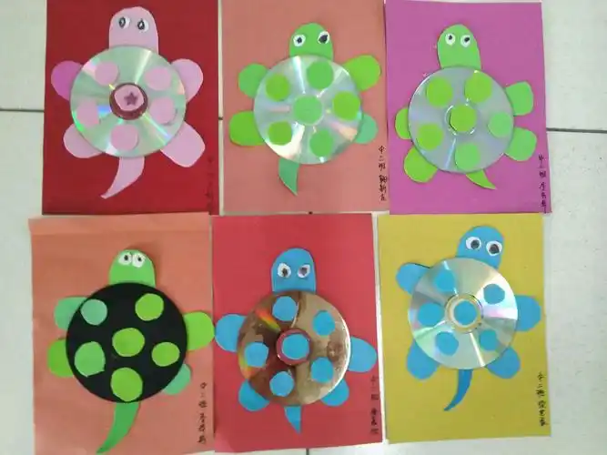 中卫中心幼儿园中班宝贝们的手工课,废旧光盘大变身.