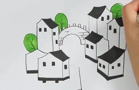 江南水乡的简笔画怎么画