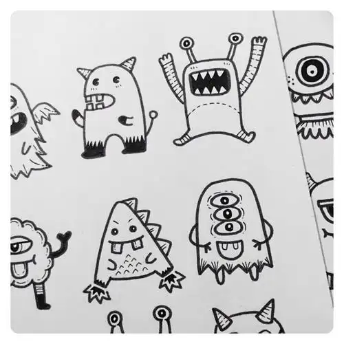小怪物 黑白手绘图