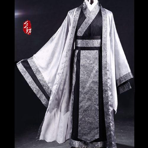 七七坊汉服华服春秋中国风古代公子提花男士大氅直裾袍蔽膝全套装
