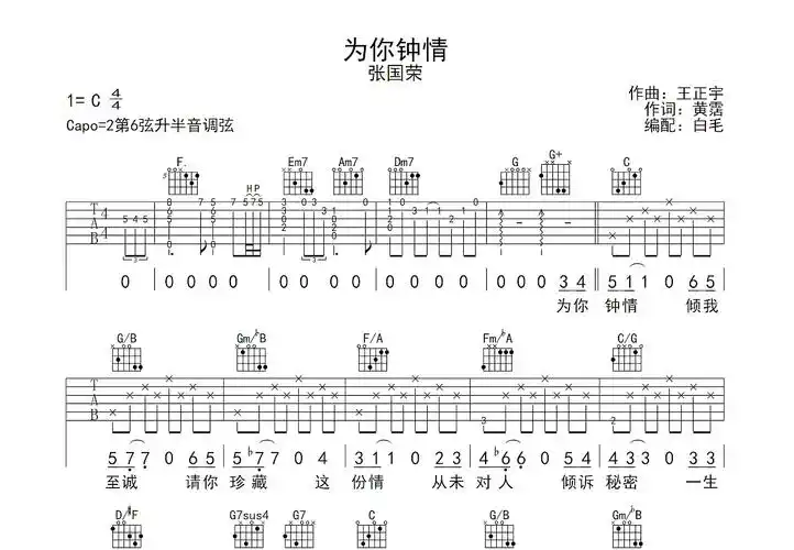 为你钟情吉他谱_张国荣_c调弹唱88%原版 - 吉他世界