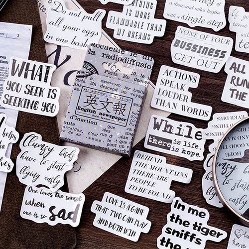 陌墨盒装贴纸 英文报 复古黑白花体英文字母手帐素材装饰贴 46枚