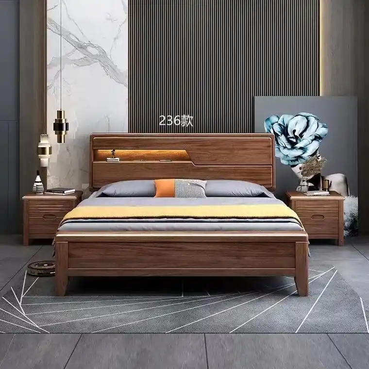 胡桃木实木床1.5米单人1.8米双人床婚床现代简约北 - 抖音