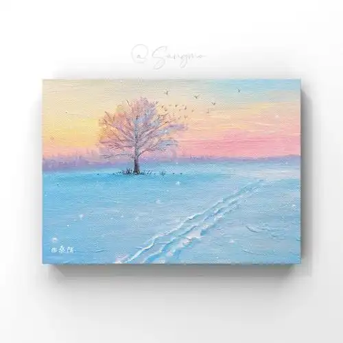 炎炎夏日画一幅简单的雪景降降温7615·画笔:扇形笔,勾线笔颜料