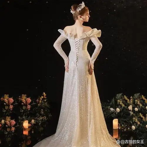 白色主持人礼服星空模特走秀人鱼裙敬酒服超仙成年礼轻奢年会钉珠