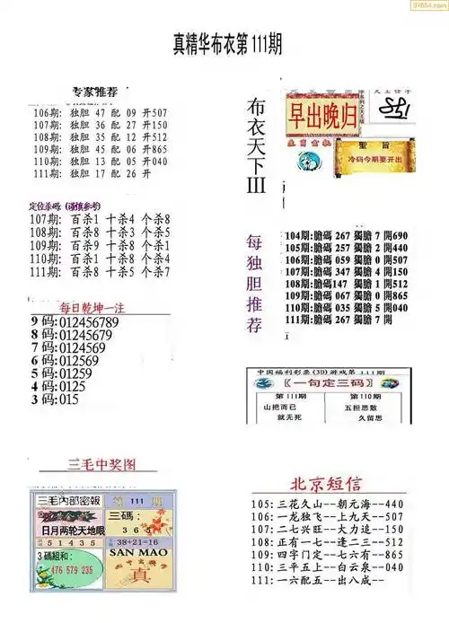 111期今天3d会员布衣精华早报真精华布衣123456