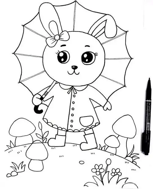 小白兔采蘑菇,3-12岁少儿绘画