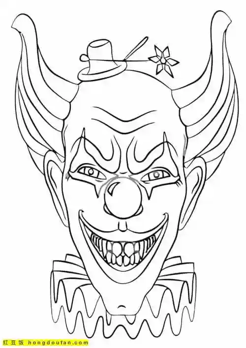 10张马戏团表演中的小丑卡通小学生涂色简笔画-红豆饭小学生简笔画